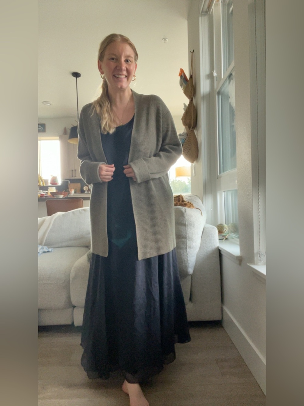 Eileen Fisher Open Front Cardigan Neutral Minimalist Drape Layering Sweater